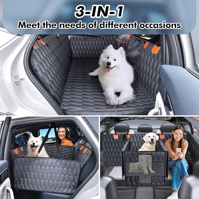 3-in-1 Convertible PU Leather Dog Car Seat Extender & Booster Seat – 400lb Capacity, Waterproof, Hard Bottom, Scratch-Proof Hammock for Cars & SUVs-L