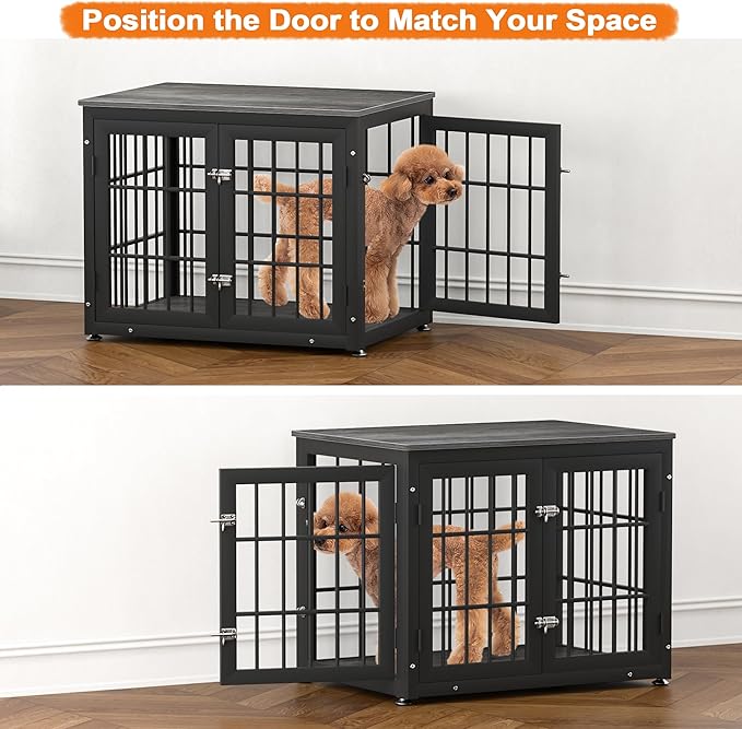 32 Inch Heavy Duty Dog Crate Furniture for Medium and Small Dogs, Decorative Pet House End Table, Wooden Cage Kennel Furniture Indoor, Gray