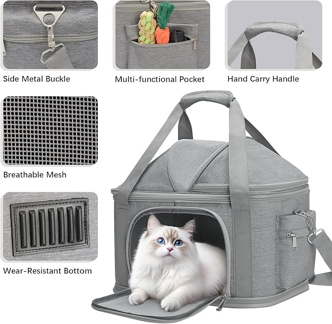 2-in-1 Stylish Dog Purse Carrier Soft-Sided Carriers Travel Tote Bag for Small Dogs Cats, Fashion Foldable Pet Bag for Puppies Small Animals with Pockets (Grey, 16.2" x 11.4" x 13")