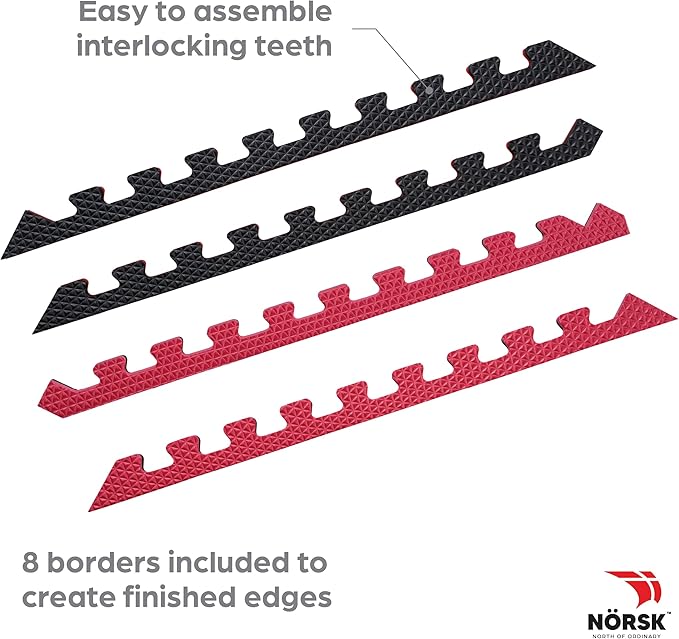 Norsk Reversible Gym Exercise Mats 3/4" Thick EVA Interlocking Foam Tiles, Perfect Gym Flooring for Home Gym, 40 Tiles & 80 Trim Pieces, 160 Sq. Ft. Reversible, Red/Black