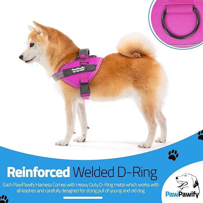 PawPawify Custom No Pull Dog Harness with Name and Phone Number, Heavy Duty Personalized Pet Vest to Prevent Tugging, Pulling, or Choking, Training and Walking (New Pink, L (40-60 LBS))