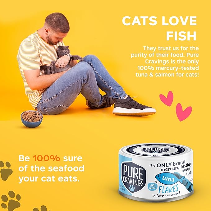 Tuna Flakes in Tuna Consommé, Canned Wet Cat Food Soup, 100% Mercury-Tested, Moist Can Fish, Grain-Free Protein, Non-GMO, 3oz, Pack of 12