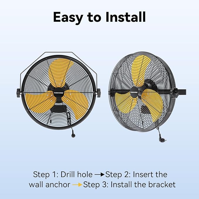 2PCS 18 Inch Wall Fan Pro Series - 4900 CFM 3 Speed High Velocity Industrial Wall Mount Fans for Commercial, Residential, Warehouse, Covered Patio, Shop, Garage, Barn, Gazebo UL Safety Listed