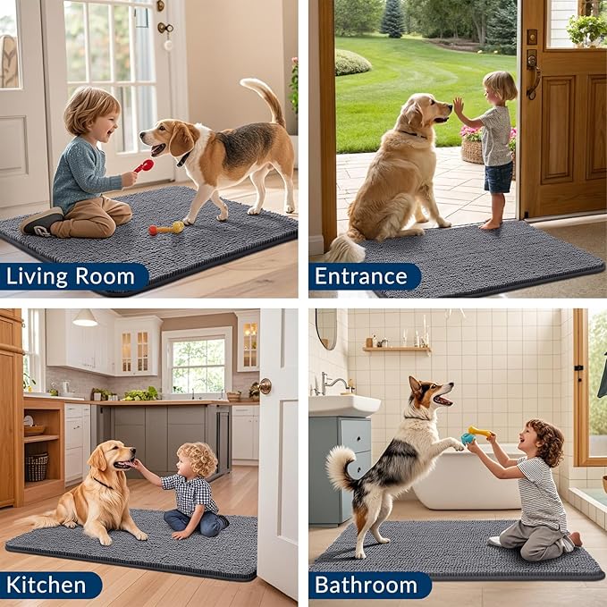 Smiry Dog Door Mat for Muddy Paws 59x35, Absorbs Moisture and Dirt Doormat, Non-Slip Washable Quick Dry Chenille Front Door Mat Indoor Entrance, Entryway Carpet for Inside Floor, Dark Grey