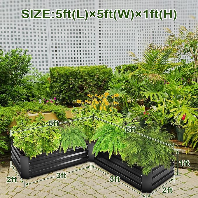 EDOSTORY Raised Bed Garden Bed Kit, 5x5x1ft Galvanized Planter Tall Raised Garden Boxes Outdoor, Large Metal Raised Garden Beds for Vegetables, Flowers, Herbs