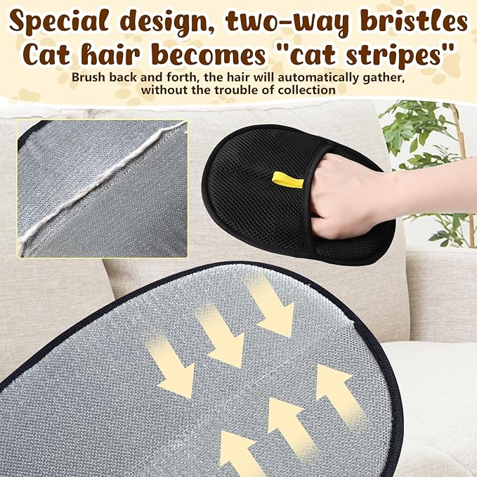 2Pcs Pet Hair Remover Glove,Static Pet Removal Gloves,Cat Grooming Gloves for Hair Removal,Reusable Double Sided Pet Hair Remover,for Couch,Furniture,Carpet,Curtain