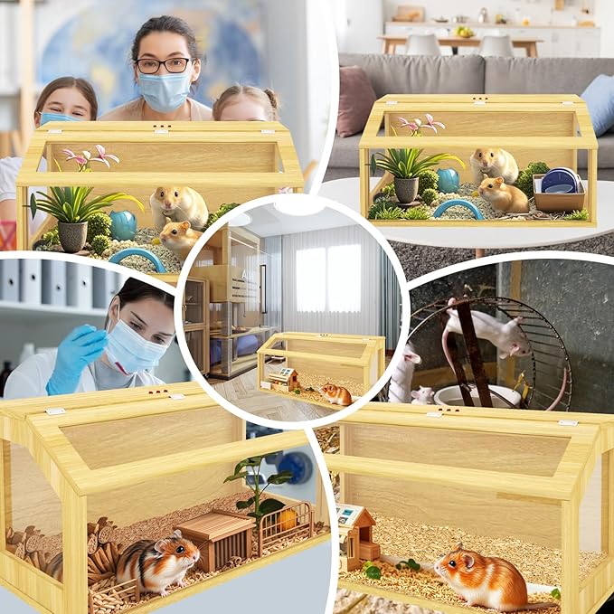 40" Large Hamster Cage, Chewproof Gerbil Cages and Habitats, Openable Top Roof Window with Silencing Pad, Wooden Guinea Pig Cage for Small Animals, Dwarf and Syrian Hamster, 40 x 20 x 20 Inches