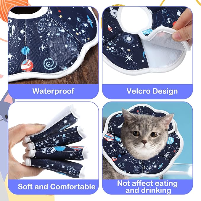 2Pcs Cat Conical Collar Soft Adjustable Cat Collars Water Proof Recovery Collar Prevent Licking Protective Foldable Easy to Eat Drink for Cats Kittens Puppies (Blue S XS)