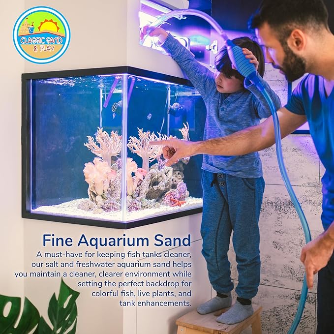 CLASSIC SAND & PLAY Natural Aquarium Sand for Freshwater and Saltwater Tanks, 20 lb. Bag, Improves Filter Life and Filtration Process, Pre-Washed Fine Sand, Blue