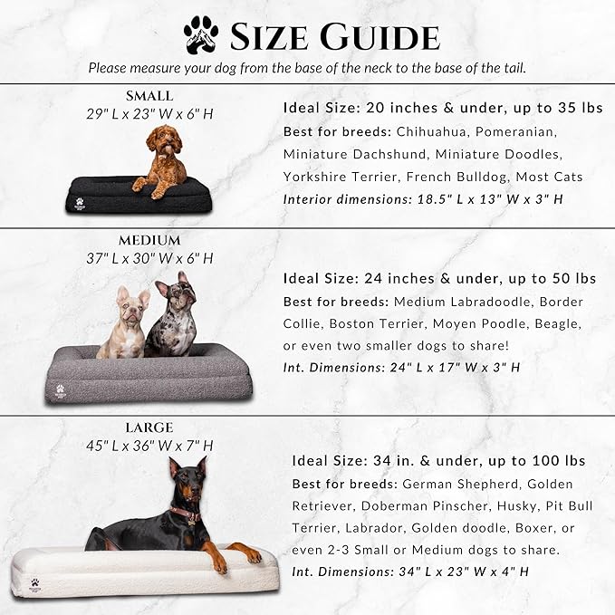 Luxury Boucle Fabric Orthopedic Large Dog Bed with Memory Foam | Breathable Comfort & Washable Dog Couch Bed with Waterproof Liner & Cover | Ideal Pet Beds for Big Dogs - Charcoal 45"x36x7