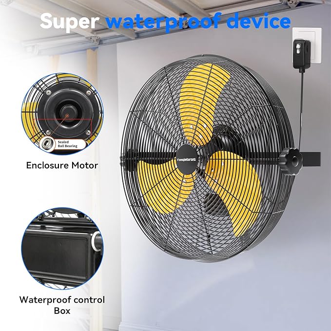 2PCS 2600 CFM 14 inch Outdoor High Velocity Wall Mounted Fan, 3-Speed Metal Fans with IP44 Enclosure Motor, Industrial Grade Weatherproof Wall Fan for Patio, Greenhouse, Garage, and Gazebo