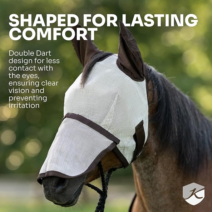 Kensington Fly Mask Web Trim Protects Horses Face and Eyes from Bites and Sun Rays While Allowing Full Visibility Ears and Forelock Able to Come Through The Mask, XXL-Draft, Desert Sand