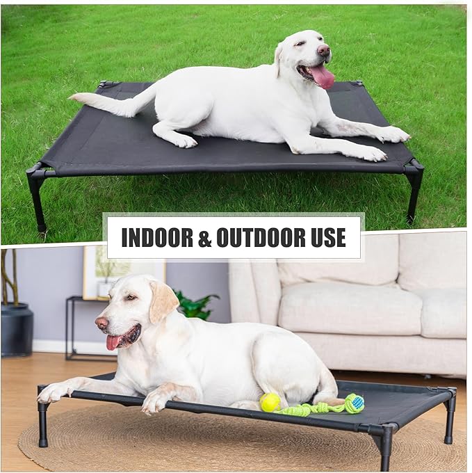 Elevated Dog Bed for Medium Dogs, Raised Dog Cot Beds Fits Up to 150 LBs, Heavy Duty Pet Cots with Durable Supportive Teslin Recyclable Washable Mesh, Indoor & Outdoor Dog Bed, Black
