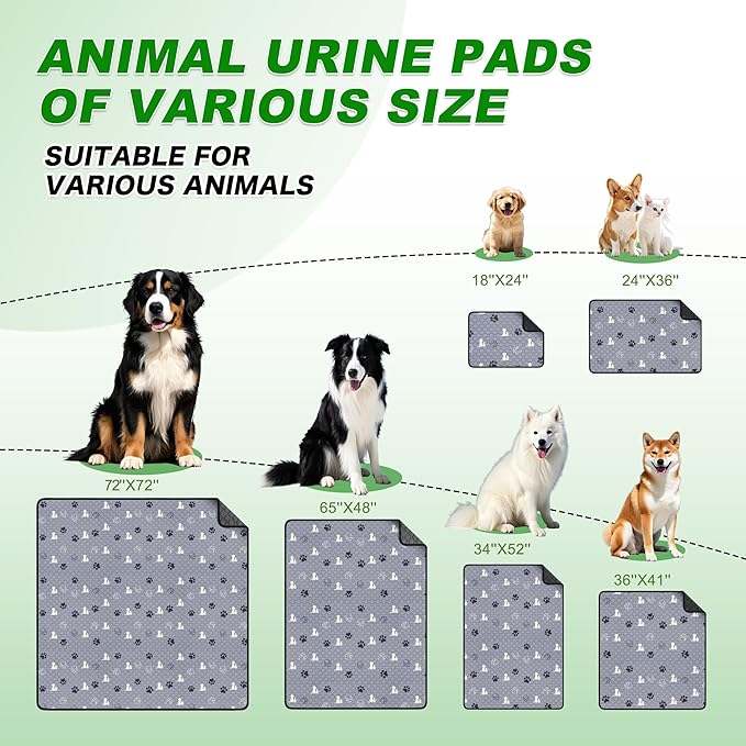 Washable Pee Pads, Puppy Pee Pad for Dogs, 2 Pack Absorbent Reusable Training Dog Pads Pet Puppy Pads, Non-Slip Potty Pads for Whelping, Playpen, Crate, Bed, Grey 24"x48"