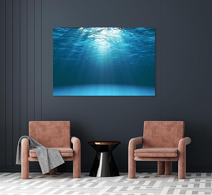 Nature Wall Art Prints - Ocean Forest Mountain Lake Canvas Landscapes - Small to Extra Large Living Room Bedroom Kitchen Bathroom Décor (Sun Rays Under Water, 35L" x 53W")