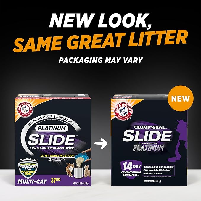 ARM & HAMMER Clump & Seal SLIDE Platinum Multi-Cat Clumping Litter, Easy Clean, Superior Odor Control, 37 Lbs