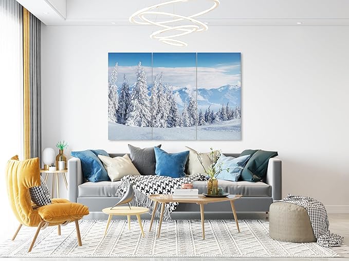 Nature Wall Art Prints - Ocean Forest Mountain Lake Canvas Landscapes - Small to Extra Large Living Room Bedroom Kitchen Bathroom Décor (Snow Covered Trees on Mountain, 35L" x 53W" - 3 Panels)