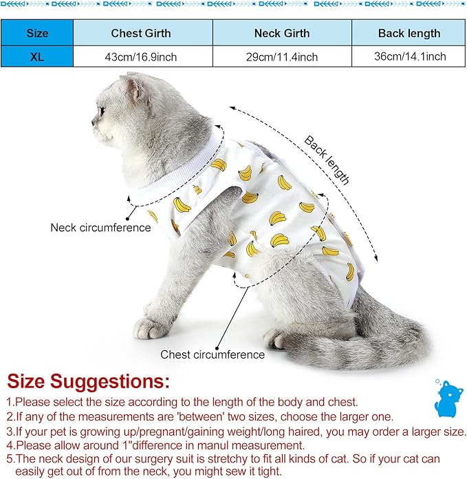 4 Pieces Cat Recovery Suits Body Wraps Breathable Kittens Recovery Clothes for Cats Small Dogs Abdominal Weaning(Banana, Football, Strawberry, Donut,XL)