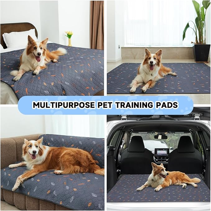 Sunheir Washable Pee Pads for Dogs 2-Pack Reusable Puppy Pads Pet Training Pads, Waterproof Dog Pee Pads for Crate, Whelping Pad, Non-Slip Protects Against Urine Leakage (Leaves - Deep Grey, 24x36)
