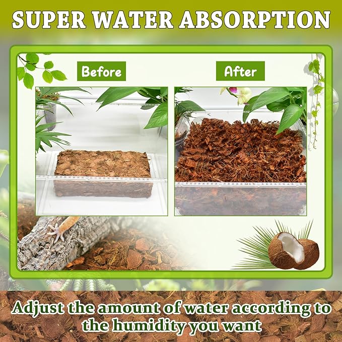 ZeeDix 6PCS Natural Coconut Chips Substrate for Reptiles, Coconut Fiber Husk Reptiles Bedding, Compressed Coco Chips Substrate for Ball Python, Snakes, Tortoise, Hermit Crab, Frogs, Lizard, Tarantula