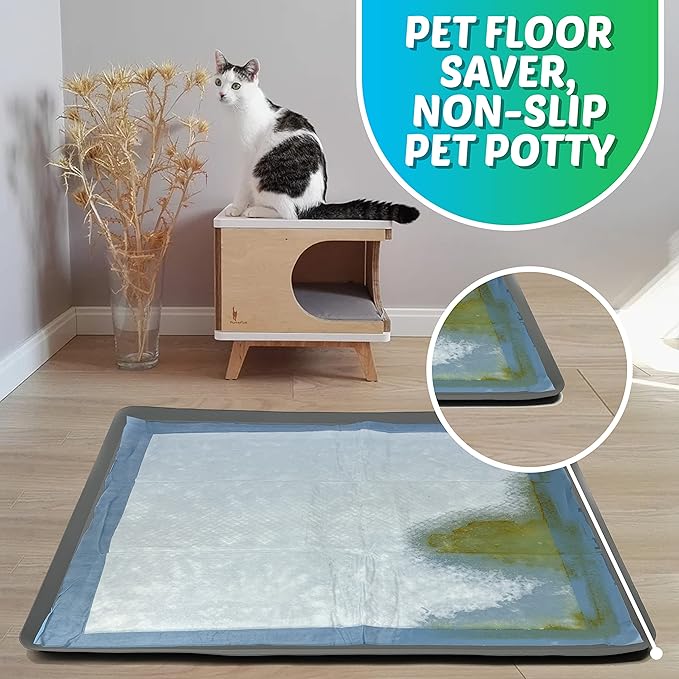 TidyFriend Dog Pee Pad Holder Tray Fits for 30” x 36” Wee Wee Pee Pads - Stable Grip, Raised Edges, Quick-Wipe Silicone Surface Dog Potty Tray Holder for Indoor Flooring Protection (Grey)