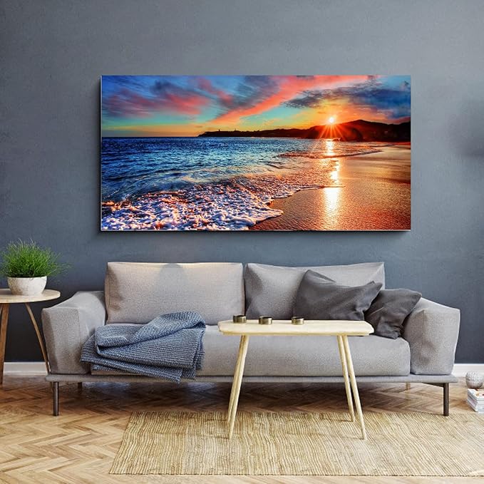 Yxbhhym-Large Pictures for Living Room Wall Art Sunset Beach Artwork for Wall Coastal Room Decor Ocean Canvas Wall Art Seascape Print Painting Sea Poster Bedroom Wall Decor Office Home Decoration
