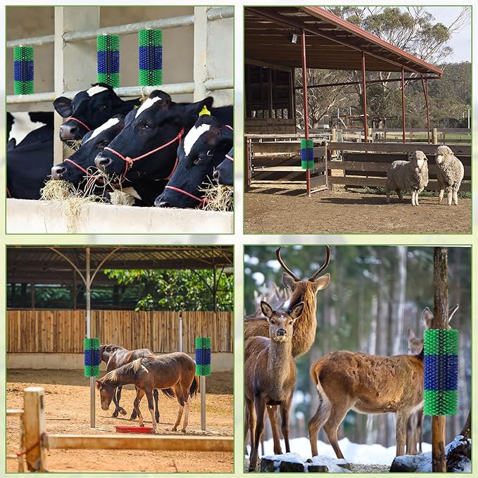 2PCS Livestock Scratch Brush, 17.5 x 7.8 Inch Goat Brushes for Grooming, Horse Brushes for Scratching, Livestock Brushing with 4 Screws for Horse, Elk, Cattle, Pig, Sheep（Green）