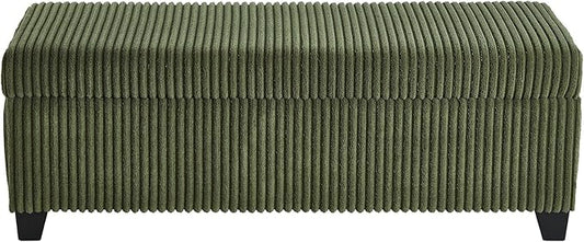 48" Green Ottoman with Storage, Corduroy Storage Ottoman Bench for Bedroom, End of Bed Bench with Safety Hinge for Living Room, Entryway