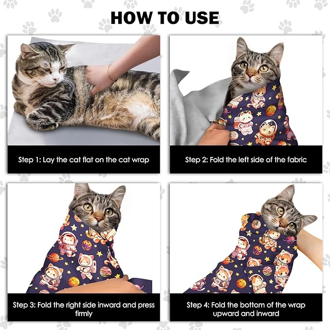 27.6" Cat Grooming Wrap, Self Adhesive Cat Wrap for Cutting Nails, Anti-Escape Calming Cat Swaddle Wrap for Medicine Ear Cleaning, Anti-Scratch Cats Burrito Restraint Blanket, Practical Pet Tool