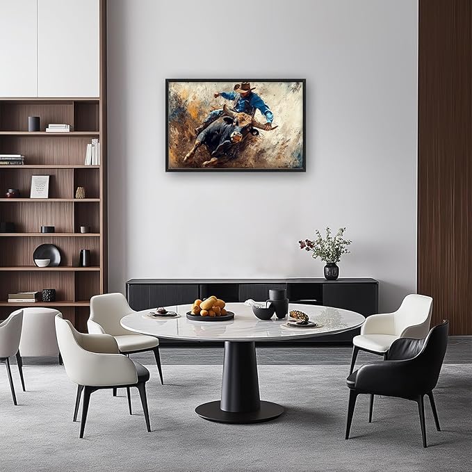 Framed Large Western Cowboy Wall Art, Oversized Rustic Cow Wall Decor for Living Room, Dusty Canvas Painting Pictures Vintage Artwork Home Decoration for Living Room Bedroom Office 36"x24"