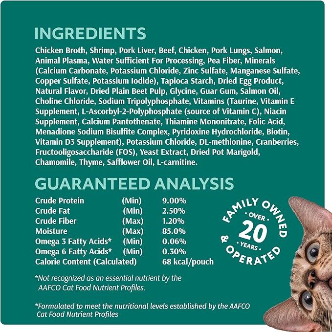 Optimeal Grain-Free Wet Cat Food – Shrimp & Salmon Recipe, High Protein & Moisture Rich Indoor Adult Cats Food, Tender Morsels in Savory Gravy Natural Ingredients - 3 oz Pouches, 12 Pack