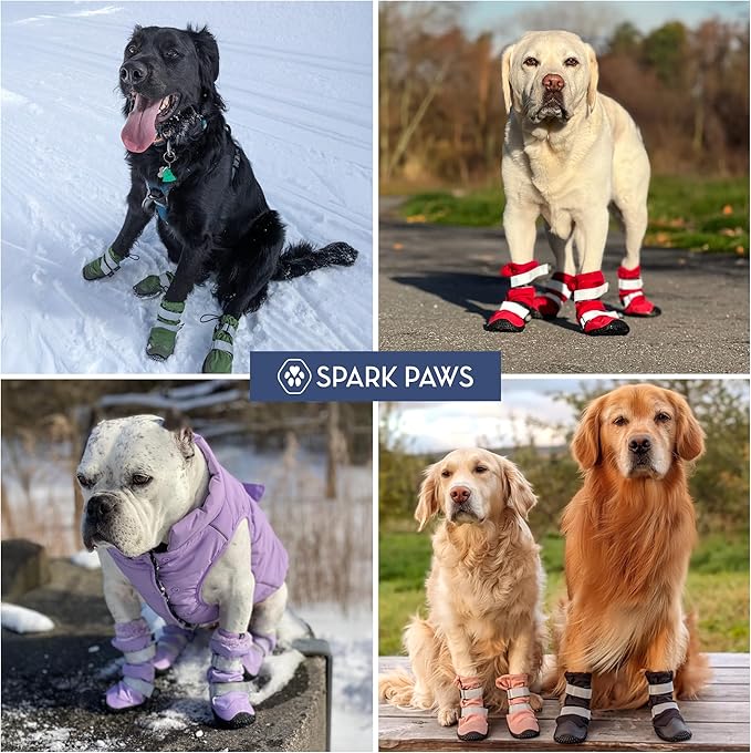 Spark Paws Dog Shoes, Waterproof Dog Boots for Medium to Large Dogs, Non Slip, Breathable Dog Booties and Paw Protectors - 4PCS Doggie Hiking Boots with Reflective Straps - Black, Size 1