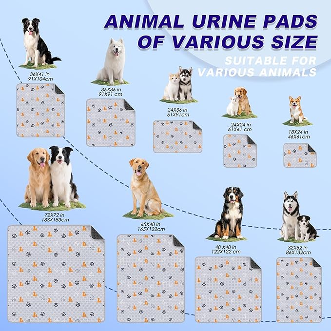 Washable Pee Pads for Dogs, 2 Pack Absorbent Reusable Training Dog Pads Pet Puppy Pads, Non-Slip Potty Pads for Whelping, Playpen, Crate, Bed, Orange, 36"x41"