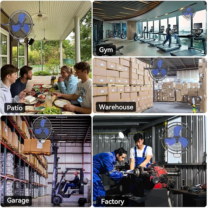 20 Inch Wall Metal Fan Pro Series Remote Control, High Velocity Wall Mount Fans for Commercial, Residential, Warehouse, Covered Patio, Shop, Garage, Barn 3 Speed 5200 CFM UL Safety Listed