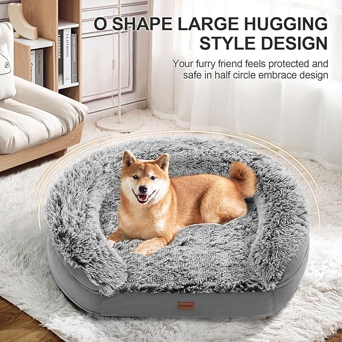 3.7 inch Thickened Orthopedic Dog Beds for Extra Large Dogs, Supportive Dog Sofa Bed with 28D Egg-Crate Foam, Removable Washable Cover, Waterproof Lining, Half-Round Design for Puppy,Senior,Sick