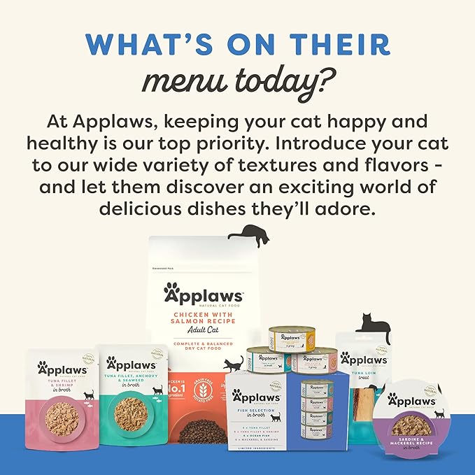Applaws Natural Wet Cat Food, Limited Ingredient, Grain-Free, Protein with No Artificial Additives, Variety Fish Selection in Broth (16 x 2.12 oz Easy-Open Cups)