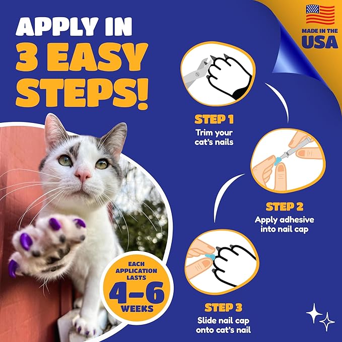 Soft Claws Cat Nail Caps for Small Cats – (40 Caps, Sparkle Variety) - Made in USA - Veterinarian-Developed | Protects Furniture & Skin - Easy to Apply, Long-Lasting Anti-Scratch Soft Cat Claw Covers