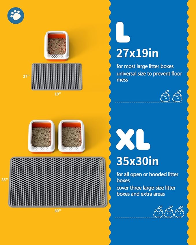 27" x 19" Cat Litter Mat - Large Litter Box Mat with Double Layers, Urine-Proof and Non-Slip Litter Trapping Mat, Easy to Clean Kitty Litter Mats for Floor, Scatter Control, Grey