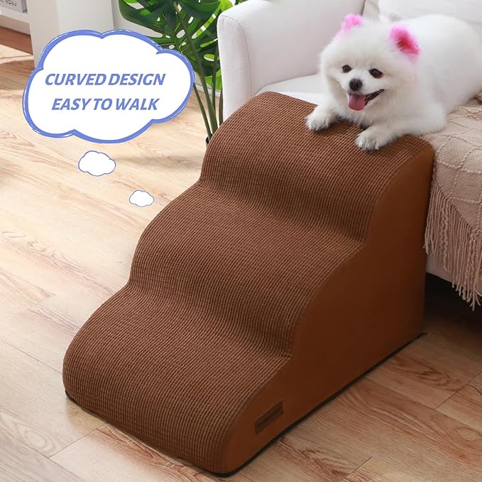3-Step Dog Ramp and Stairs for Sofa and Chair - Non-Slip Sturdy Pet Steps for Small Dogs and Cats,15.7" H,Brown
