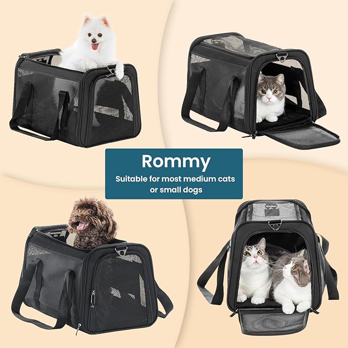 Petsfit Airline Approved Dog Carrier Cat Carrier, Soft-Sided Collapsible Pet Carrier for Travel, 3 Carrying Ways, Lightweight and Ventilation on 5 Sides, Escape Proof, with Soft Fleece Pad