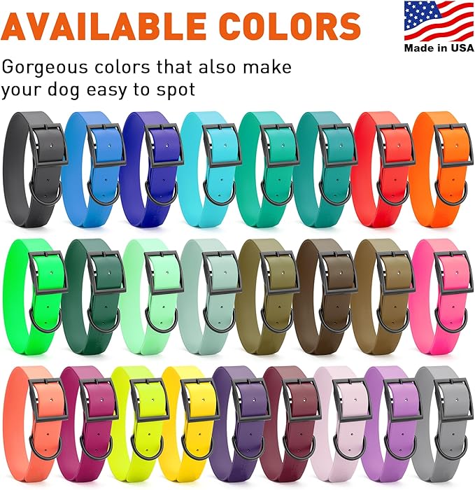 Dogline Biothane Waterproof Dog Collar Strong Coated Nylon Webbing with Black Hardware Odor- Proof for Easy Care Easy to Clean High Performance Fits Small Medium or Large Dogs, Cerulean Blue