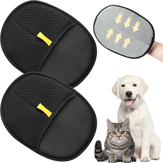 2Pcs Pet Hair Remover Glove,Static Pet Removal Gloves,Cat Grooming Gloves for Hair Removal,Reusable Double Sided Pet Hair Remover,for Couch,Furniture,Carpet,Curtain