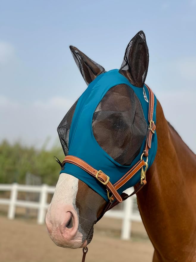 Horse Fly Mask Super Comfort Horse Fly Mask Elasticity Fly Mask with Ears We Only Make Products That Horses Like… (Dark Green, M)