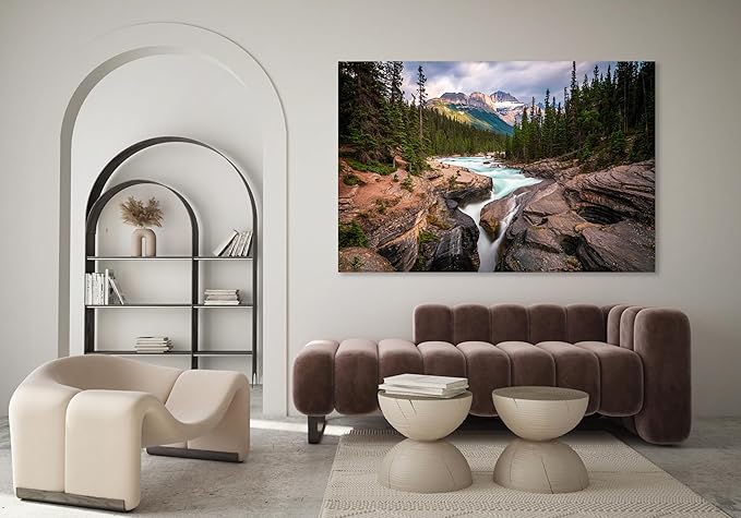 Nature Wall Art Prints - Ocean Forest Mountain Lake Canvas Landscapes - Small to Extra Large Living Room Bedroom Kitchen Bathroom Décor (Mountain River Waterfall, 28L" x 41W")