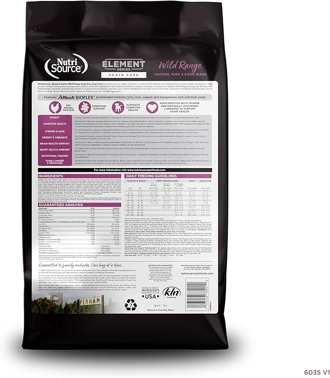 NutriSource Element Series Wild Range Dry Dog Food, Chicken, Pork & Bison, 24LB