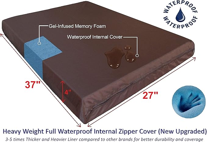 Dogbed4less Premium Orthopedic Memory Foam Dog Bed for Medium Large Dogs, Washable Durable Denim Cover, Waterproof and Extra External Pet Bed Case 37"X27"X4"