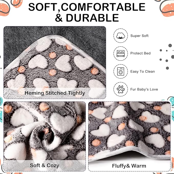 4 Pcs Waterproof Guinea Pig Blankets Washable Small Animal Fleece Bedding Absorbent Guinea Pig Cage Liners Reusable Pet Pee Pad Sleep Mat Pad Cover for Hamster Ferret (Heart Pattern,24 x 47 Inch)