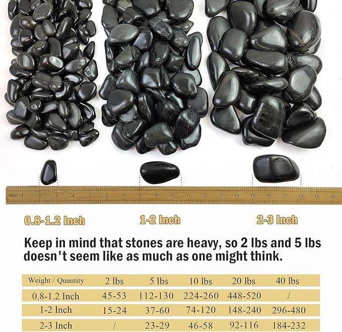 40 lbs Black River Rocks for Landscaping, 2-3 inch Pebbles for Indoor Plants, Large Decorative Stones for Planters Aquarium Fish Tank and Garden Rocks