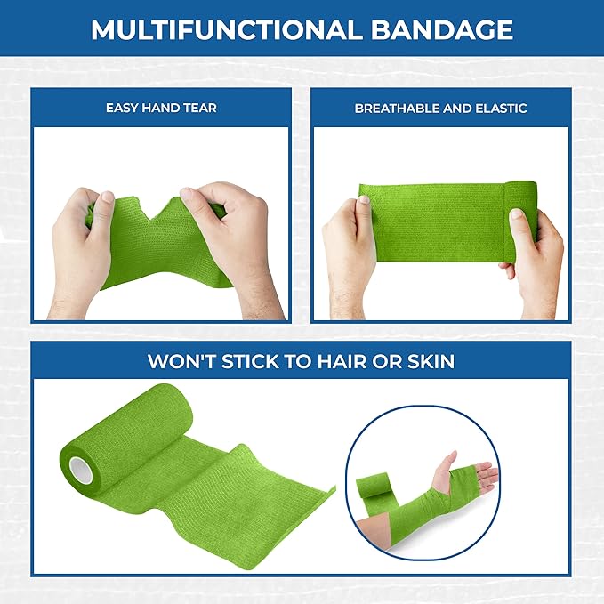 Self Adhesive Bandage Wrap - Pack of 08 Assorted Colors, Non-Woven, Breathable & Water-Resistant Vet Wrap for First Aid, Sports Injury, Body Sprains, & Pets (3 Inch Multicolor - 8 Pack)