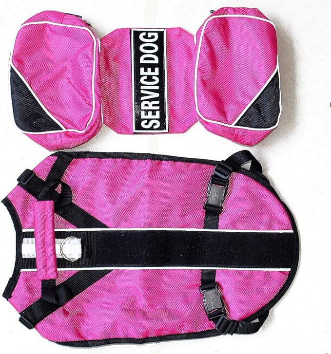 Serijoars Dog Vest Harnesses with Saddlebag Backpack for Camping & Travel - Reflective Hound Hiking Backpack Saddle Bag - Lightweight Vest Harness for Medium & Large Dogs (Hot Pink, S)